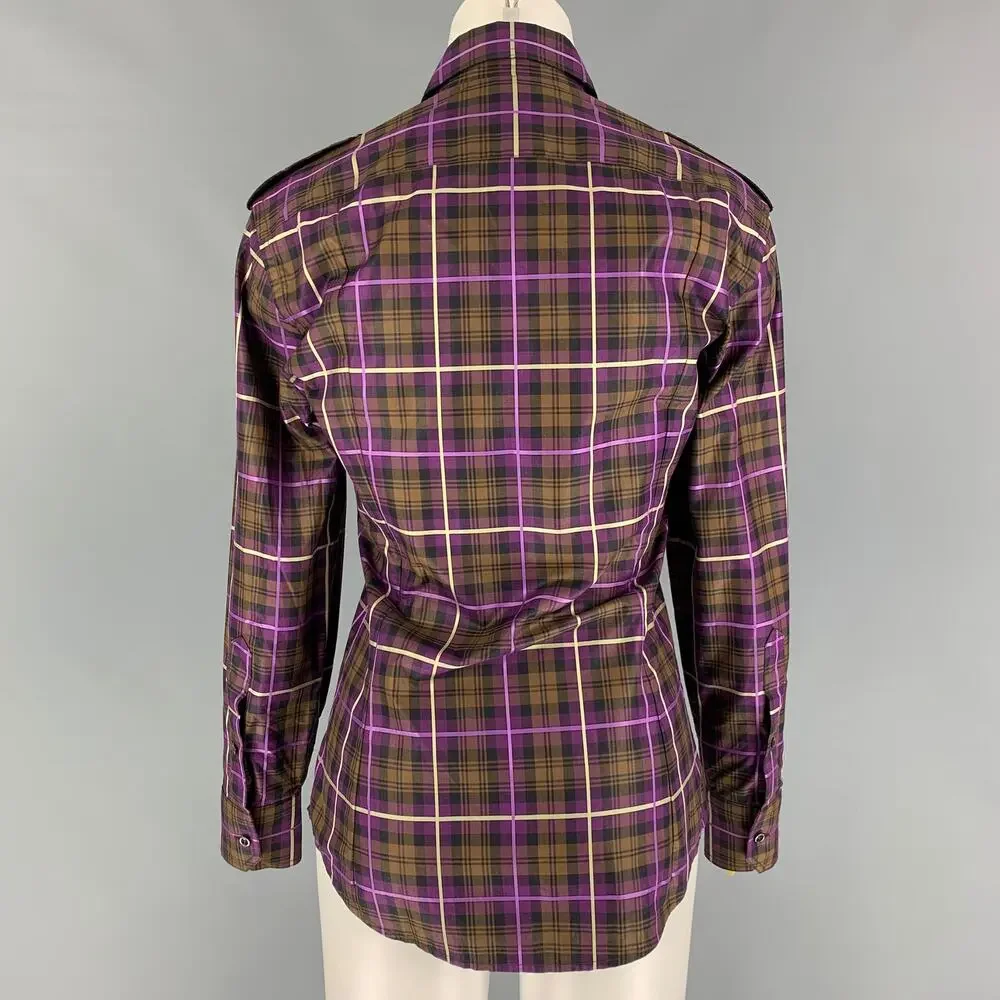 GUCCI Size XS Purple Brown Plaid Button Up Long Sleeve Shirt